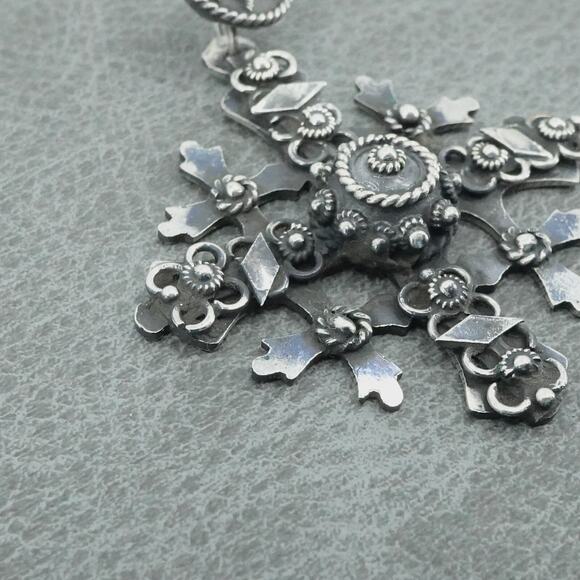 Vintage Jerusalem 925 Sterling Silver Crusader Cross Pendant Taxco Made Mexico - Picture 3 of 9